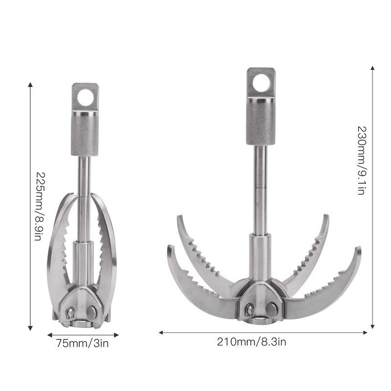 Dilwe Foldable Grappling Hook, 4 Claws, 500KG, SUS304 Stainless Steel,
