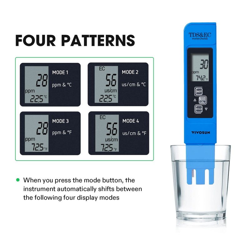 VIVOSUN Digital PH Meter, 3-in-1TDS EC and Temperature Meter, Plant