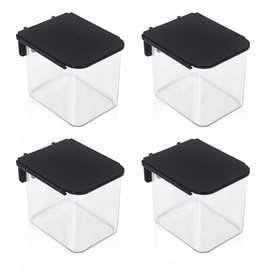 4 Pcs Pegboard Accessories with Lid, 3.9 x 3.2 x 3.2 Inch Pegboard Bins with Hooks, Clear Plastic Pegboard Containers for Garage Office Storage Kitchen(Black)