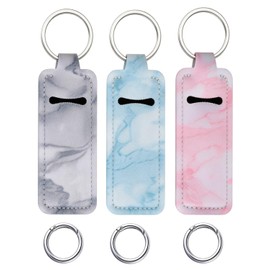 IheDovb Chapsticks Holder Keychain, Marble Chapsticks Holder for Lipstick with Clip Stocking Stuffers for Teen Girls Women (Marble, 3)