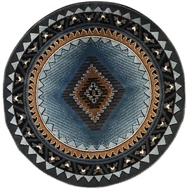 Kingdom South West Native American Round Area Rug Blue & Brown Design D143 (6 Feet 7 Inch X 6 Feet 7 Inch Round)