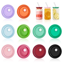 10 Pcs Acrylic Lids for 16 oz/20 oz Glass Cups，Reusable Plastic Replacement Bamboo Lids for Coffee Mugs Beer Can Glasses(Colorful)