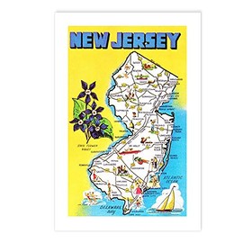 CafePress New Jersey Map Greetings Postcards (Package of 8), 6"x4" Glossy Print Note Card