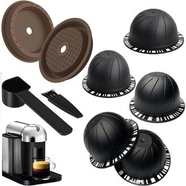 5PCS Reusable Coffee Vertuo Pods, Refillable Coffee Capsule,Compatible with Nespresso Vertuo Coffee Machine, with 2 Pcs Reusable Coffee Capsule Lid, Spoon and Brush (Black -230ML)