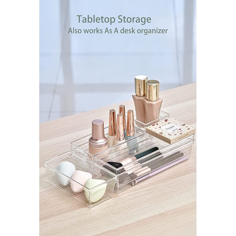 Grace Store 15 PCS Clear Plastic Drawer Organizer Tray for