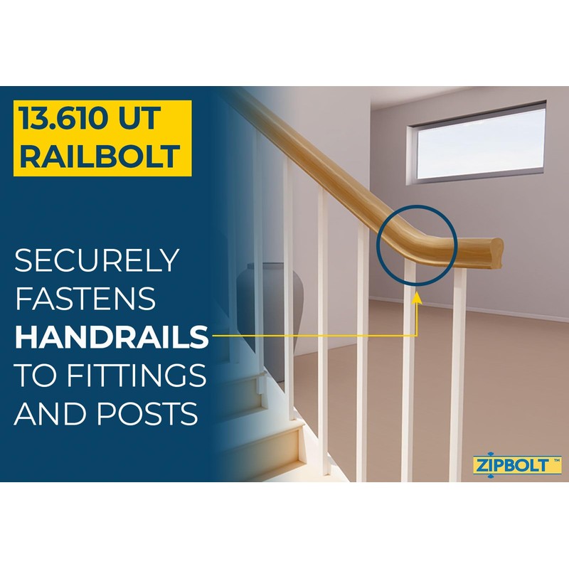 Zipbolt UT Railbolt - Connects Staircase Handrails to Balusters, Spindles,