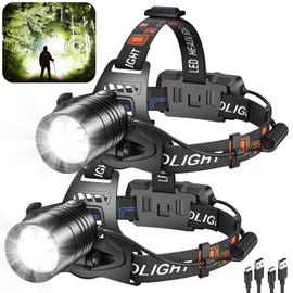 crazybrace Rechargeable Headlamp High Lumens 2Pack, 990000 Lumen Super Bright Led Head Lamp with 3 Modes & 90° Adjustable, 30H Long Runtime Headlight, Powerful Waterproof Headlamps for Adults Camping