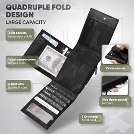 VULKIT Mens Wallet RFID Blocking Card Holder Multifold Creative Magic Wallet, Flap,Light-Weight, for 20+ Cards, Cash, Bills, Coin, Airtag (Camouflage-Black)