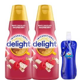 International-Delight Liquid Coffee Creamer.- Two (2) 32 fl oz Bottles of Smooth & Creamy Delightful Coffee Creamer and Candy Freezer Collapsible Bottle (White Chocolate Raspberry) - Bottle
