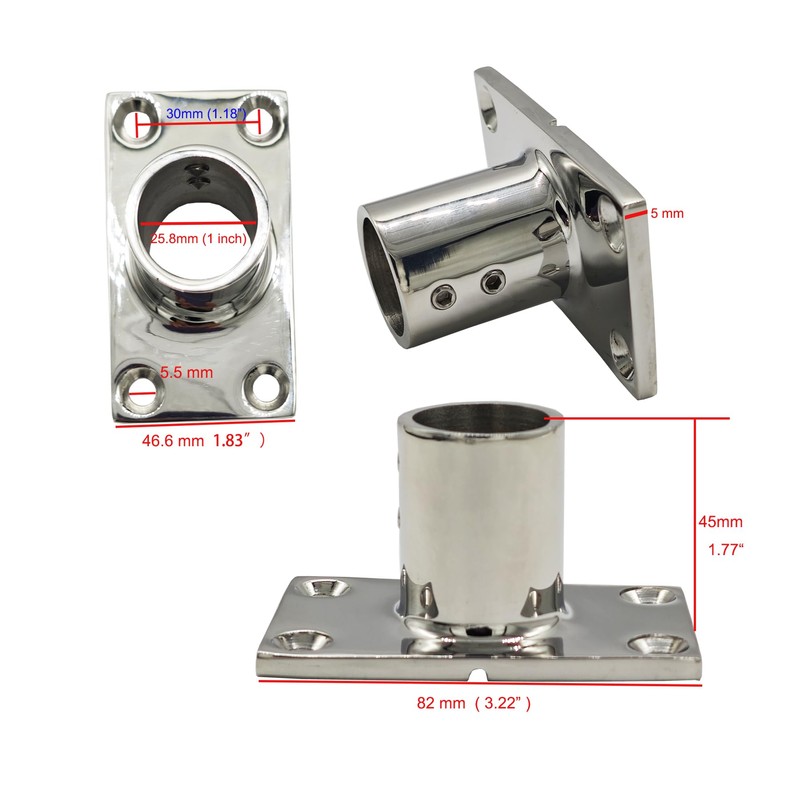 Douzime 2Pcs Boat Rectangle Hand Rail Base, Marine Grade 316