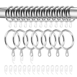 JEUIHAU 50 Pack Metal Curtain Rings and Hooks,1.3 Inch / 33 mm Inner Diameter Drapery Curtain Rings, Curtain Rod Rings for Window, Door and Shower Curtain, Silver