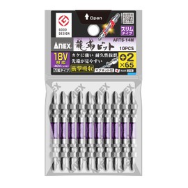 ANEX ARTS-14M Ryutsu Bit, Double-Ended, Slim +2 x 65 10 Bags