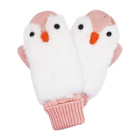 PURFANREE Women Penguin Mitten Gloves Winter Warm Lining Cozy Knit Pluffy Fuzzy Faux Fur Mitten