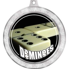 Dominoes Medal, 2 1/2" Silver Glitter Dominoe Games Medals, Great Dominoes Awards 1 Pack Prime