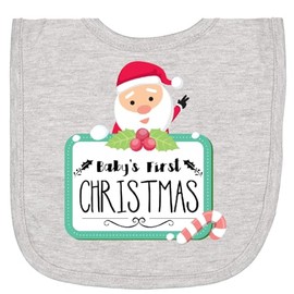 inktastic Baby's First Christmas Newborn Bib Heather Grey 3ff48