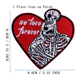 Skull Forever Love Heart Iron On Patch, Couple Lover Skull Embroidered Sew On Patches for Clothes Jacket Jeans Dress Backpacks