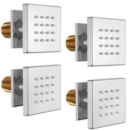 Bostingner Shower Body Spray Jets, Chrome Brass Square Shower Body Sparyer Spa Massage Showerhead Wall Mount Nozzles NPT 1/2”-4PCS (Chrome)
