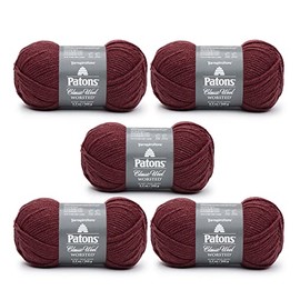 Patons Classic Wool Claret Yarn - 5 Pack of 3.5oz/100g - Wool - 4 Medium - 210 Yards - Knitting/Crochet