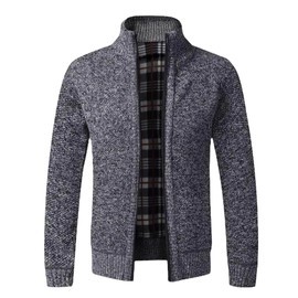 FleurUneffe Fleece Lined Men's Jacket, Jumper, M, L, XL, Golf Wear, Golf Sweater, Zip-up Knit, Blouson Cardigan, Long Sleeve, Knit Sweater, Design, Winter (t0), dark