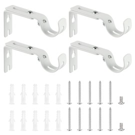 4 Pcs Curtain Pole Brackets Heavy duty, Adjustable Curtain Rod Brackets for 25mm Poles, Silver Metal Curtain Pole Holders, Wall Rod Brackets, Curtain Rod Hanging Brackets Supports, White
