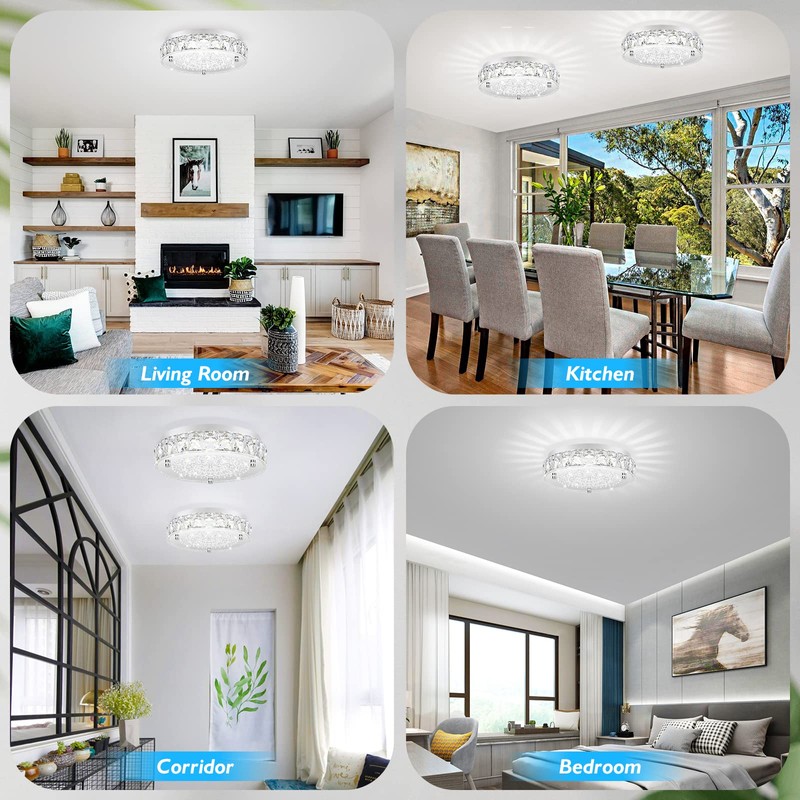 Crystal Chandeliers Flush Mount LED Ceiling Light Fixture, 5000K Daylight