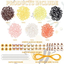 FREEBLOSS 150+pcs Bee Theme Beaded Keychain Kit Acrylic Beads for Keychain Making Bag Charm Kit Art Crafts for Beginners Beads for Necklace Jewelry Making