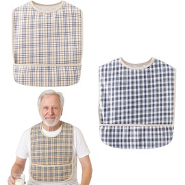 KRYMXAR Lätzchen für Erwachsene, 2 Stück waschbare Kleidungsschutz-Lätzchen für Senioren und Erwachsene mit Auffangschale, sabberlatz für erwachsene
