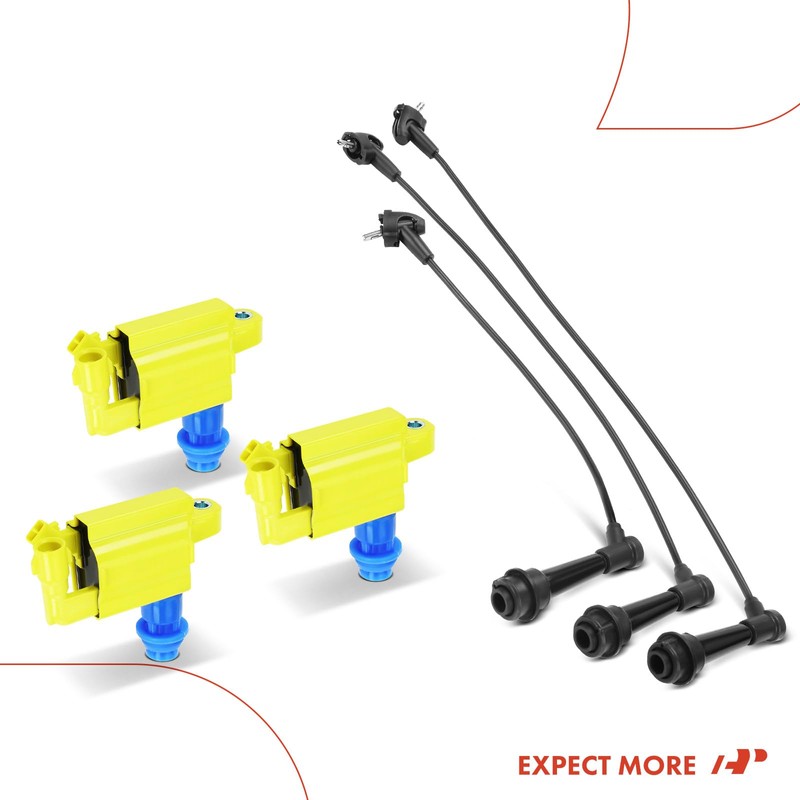 A-Premium 3 Yellow Ignition Coils with 3 Spark plug Wires