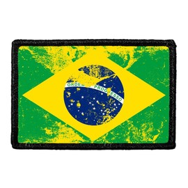 Brazil Flag - Color - Distressed | Hook and Loop Attach for Hats, Jeans, Vest, Coat | 2x3 in | by Pull Patch