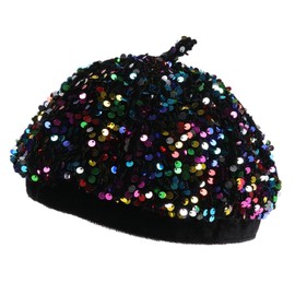 JK Home Costume Sparkly Shining Sequin Beret Beanie Hat, Shimmer Adjustable Party Dancing Cap Dome Headwear for Women Mulitcolor