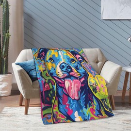 Pitbull Blanket Gifts for Women Adults Pitbull Lovers, Colorful Pit Bull Dog Themed Throw Blankets, Soft Cozy Lightweight Plush Throws for Living Room Sofa Couch Home Decor 50x60in