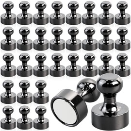 32 Pack Fridge Magnets Strong,12 x 16 mm Small Magnets for Fridge,Neodymium Magnets Magnetic Push Pins for Whiteboard Notice Board, Strong Magnets for Craft, Office Magnets,Map Magnets,Bright Black