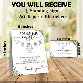 Baby Shower Diaper Raffle Game Set, Baby Clothes Theme Baby Shower Game Kit,1 Standing Sign & 50 Raffle Tickets For Baby Boy Girl,Baby Announcement,Gender Reveal Party Decorations & Supplies-A01