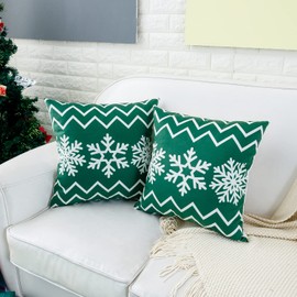 HWY 50 Green Decorative Throw Pillow Covers 16x16 Inch for Couch Sofa Living Room Bed, Cozy Christmas Bohemia Snowflakes Print Throw Pillows Cases Set Cushion Cover Pack of 2
