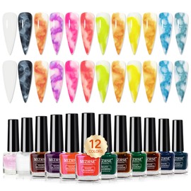 MIZHSE Marble Ink for Nails, 12Pcs Macarons Colors Marble Nail Polish Set Suumer Nail Ink Blooming Gel Watercolor Nail Polish for Nail Art Design Manicure at Home
