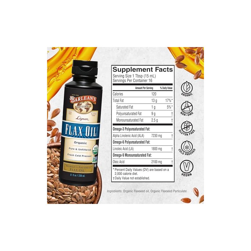 Barlean's Organic Oil Lignan Flax Oil 8 oz
