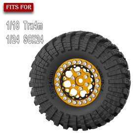 RCYouHott RC 1.3 Beadlock Wheel Tires Set (4PCS) for 1/24 SCX24 1/18 TRX4M RC Crawler Car,Aluminum 1.3 Beadlock Wheels and Tires,Wheel Rim & Wheels Tires,Golden