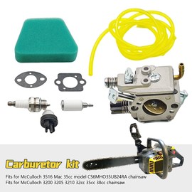 Carburetor Kit Compatible with McCulloch 3200 3205 3210 3516 32cc 35cc 38cc Chainsaw Carb CS6MHO35UB24RA with Air Filter Spark Plug Kit