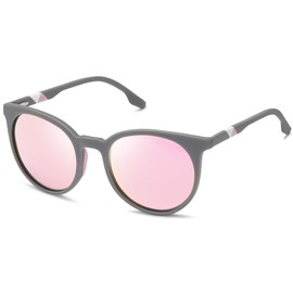 SOJOS Oversized Round Polarized Sports Sunglasses for Women Men, Ultralight TR90 Frame Sport Sunglasses SJ2092, Matte Grey Frame/Pink Mirrored Lens