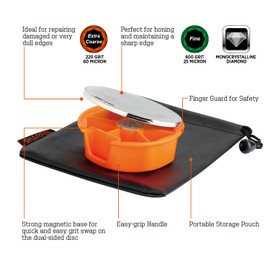 SHARPAL 216N Dual-Grit Multi-Purpose Diamond Sharpening Stone Knife Tool Sharpener for Lawn Mower Blade, Axe, Hatchet, Machete, Lopper, Shear, Chisels, All Blade Edge