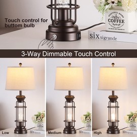 29.3" Farmhouse Lamps for Bedrooms Set of 2, Tall Table Lamps for Living Room with Dual USB Charging Port, Oil Rubbed Bronze Table Lamp with Whitw Oatmeal Shade for Living Room, Led Bulbs Included