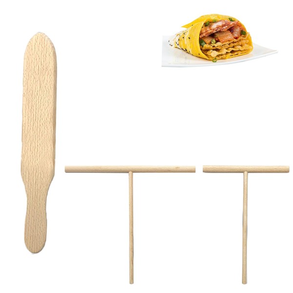 3-Piece Crepe Distributor Set Made of Beech Wood (Small Wooden