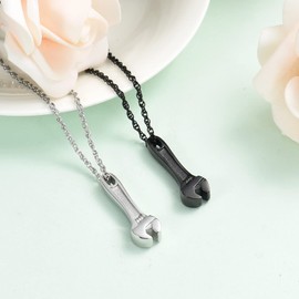 shajwo Cremation Jewelry Wrench Urn Necklace for Ashes for Men Women Keepsake Memorial Locket Pendant,2PCS Silver/Black