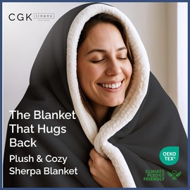 Sherpa Fleece Blanket Queen Size - Reversible Sherpa Fleece Queen Blanket - Super Soft Double Sided for Bed, Sofa, Couch - Thick, Warm, Fuzzy & Plush - Luxurious Bedding for Winter - Black, 90" x 90"