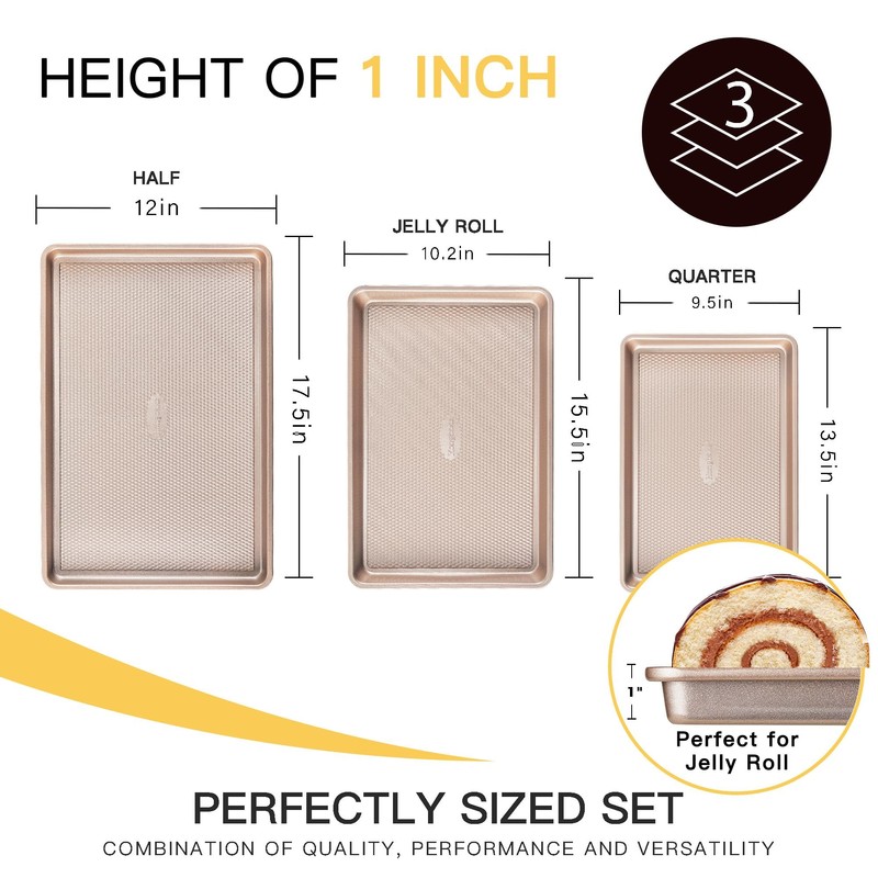 HONGBAKE Baking Sheet Pan Set of 3, Cookie Sheets for