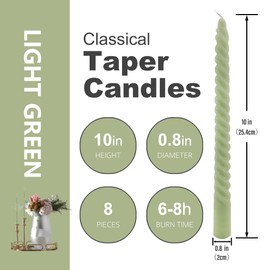 8 Pack 10 Inch Sage Green Spiral Taper Candles Long Burning Dripless Candles for Spring Decor Party Dinner Home Decor Wedding