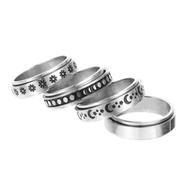 BESPORTBLE 4Pcs Rotatable Fidget Rings Stress Relieving Titanium Steel Jewelry for Unisex Featuring Stars and Moon Design Birthday