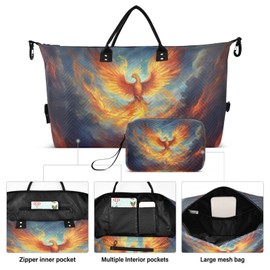 Travel Duffle Bag Gym Bag, Reborn Fire Phoenix Weekender Bags for Women with Toiletry Bag Travel Tote Bag Swim Bag