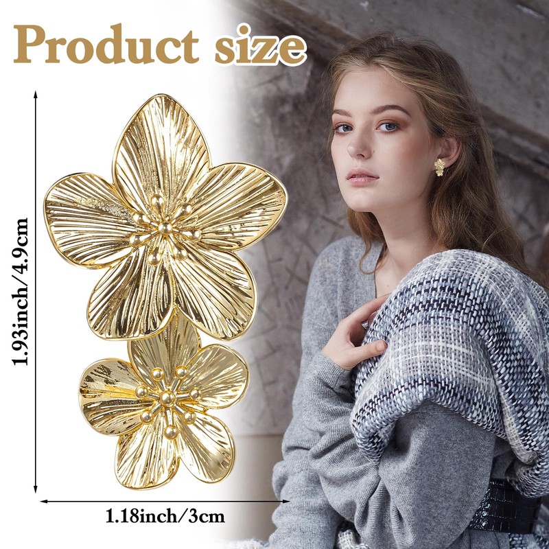 Gold Flower Earrings Double Sculptural Flower Earrings For Women Dangling