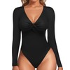 MANGOPOP Bodysuits for Women Deep V Neck Twist Knot Fitted